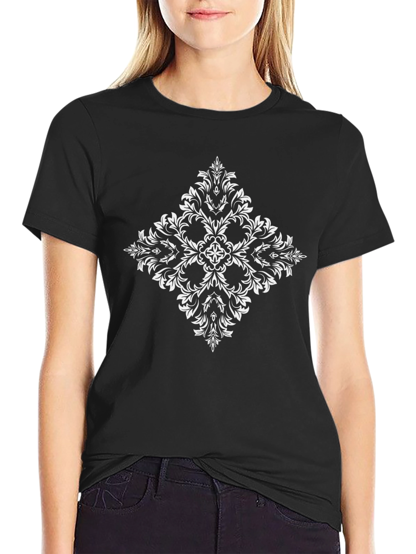 Elegant Diamond Floral Graphic Tee