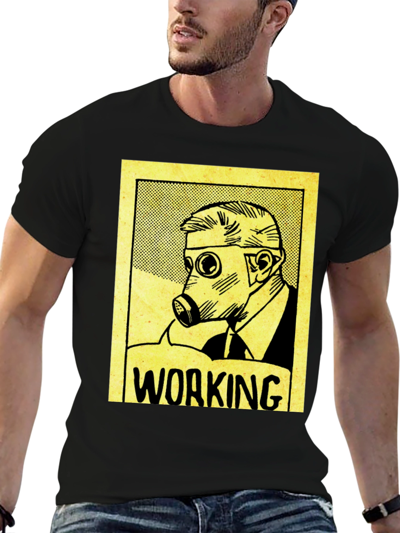 Working Man Gas Mask Graphic Tee - Black