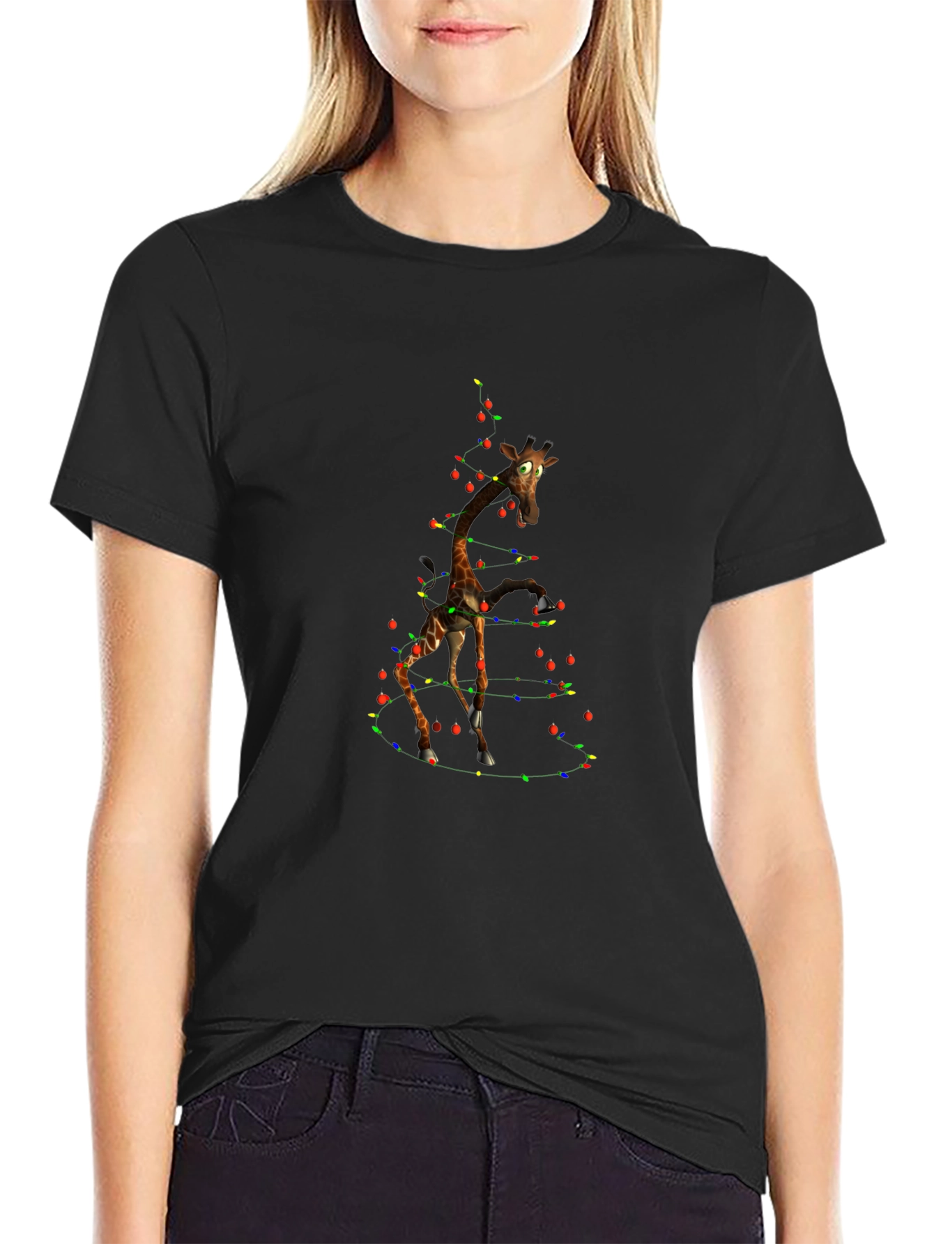Giraffe Christmas Light T-Shirt