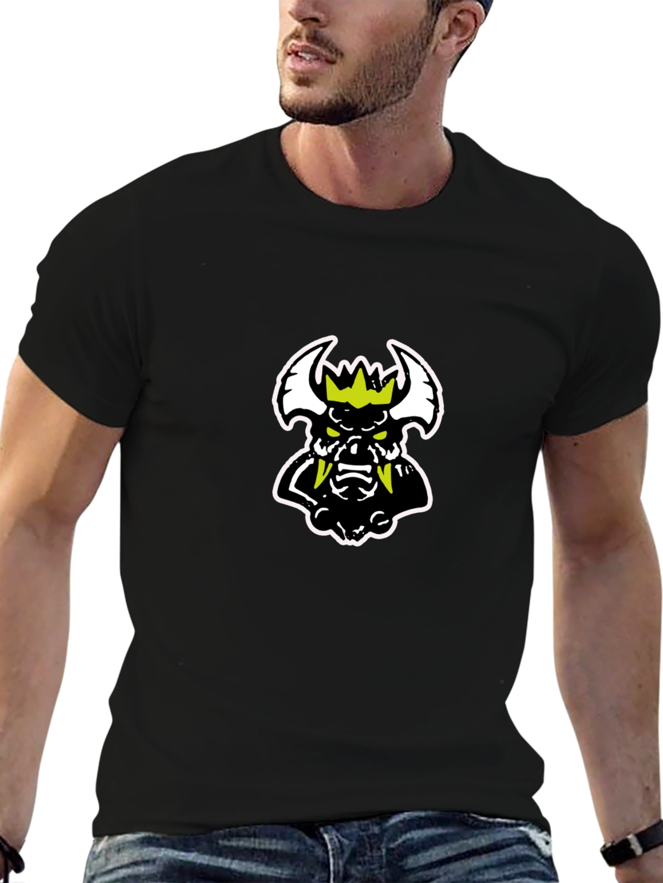 Edgy Black T-Shirt with Cartoon Monster Graphic