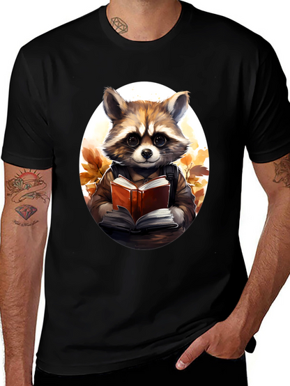 Raccoon Reader Graphic Tee - Black Cotton