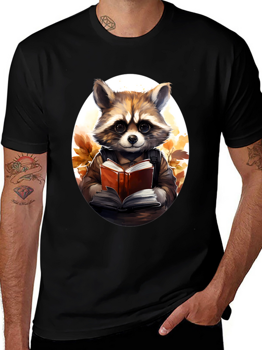 Raccoon Reader Graphic Tee - Black Cotton