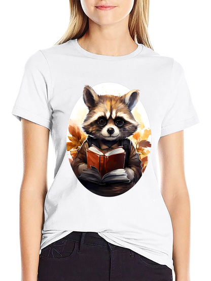 Raccoon Reader Graphic Tee - Black Cotton