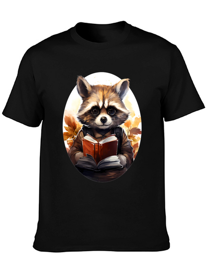 Raccoon Reader Graphic Tee - Black Cotton