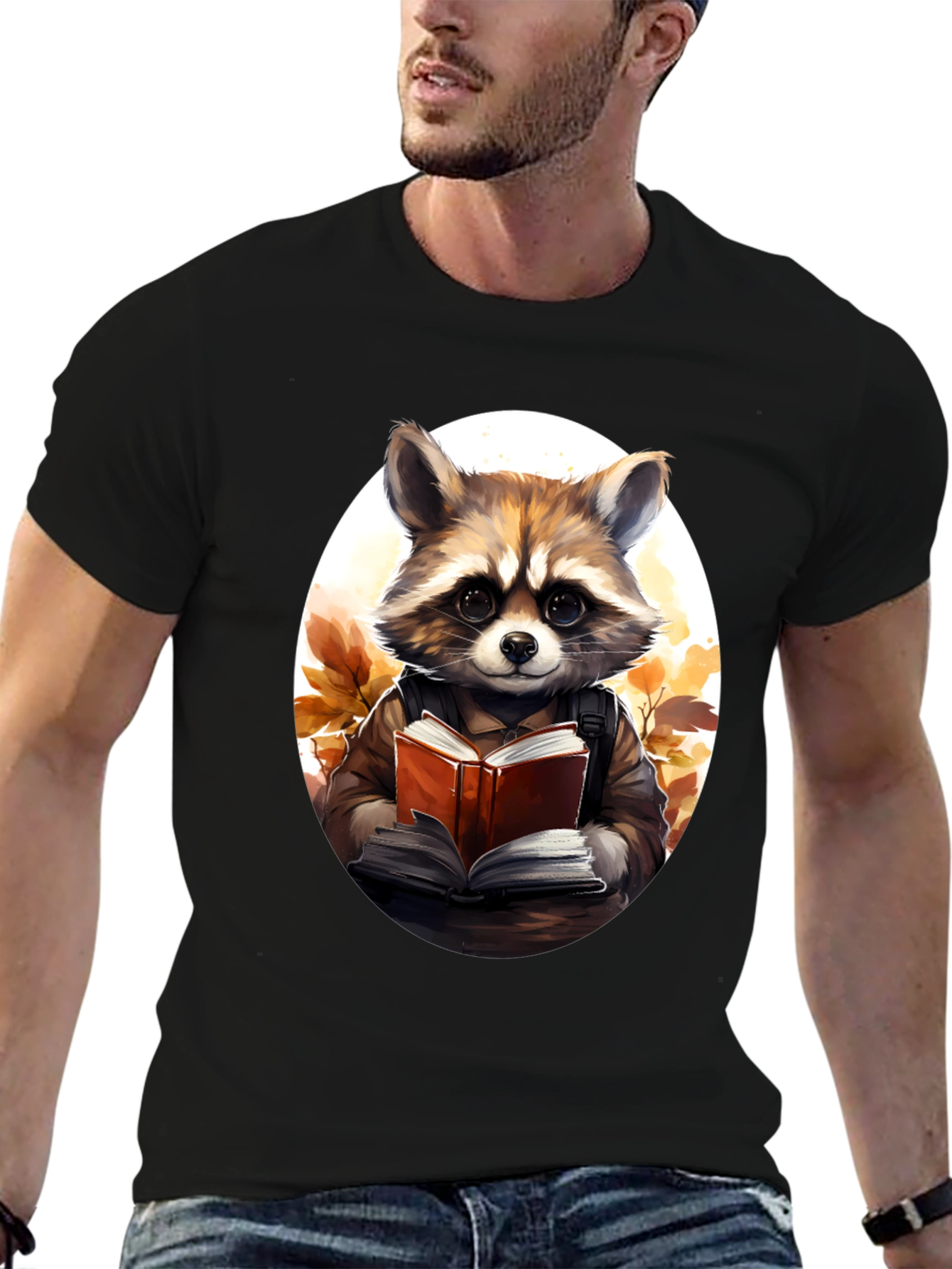 Raccoon Reader Graphic Tee - Black Cotton