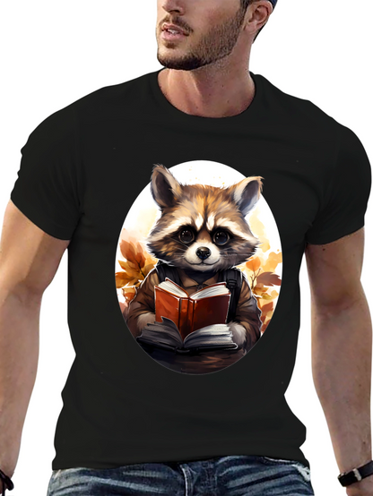 Raccoon Reader Graphic Tee - Black Cotton
