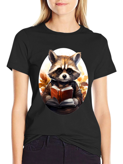 Raccoon Reader Graphic Tee - Black Cotton