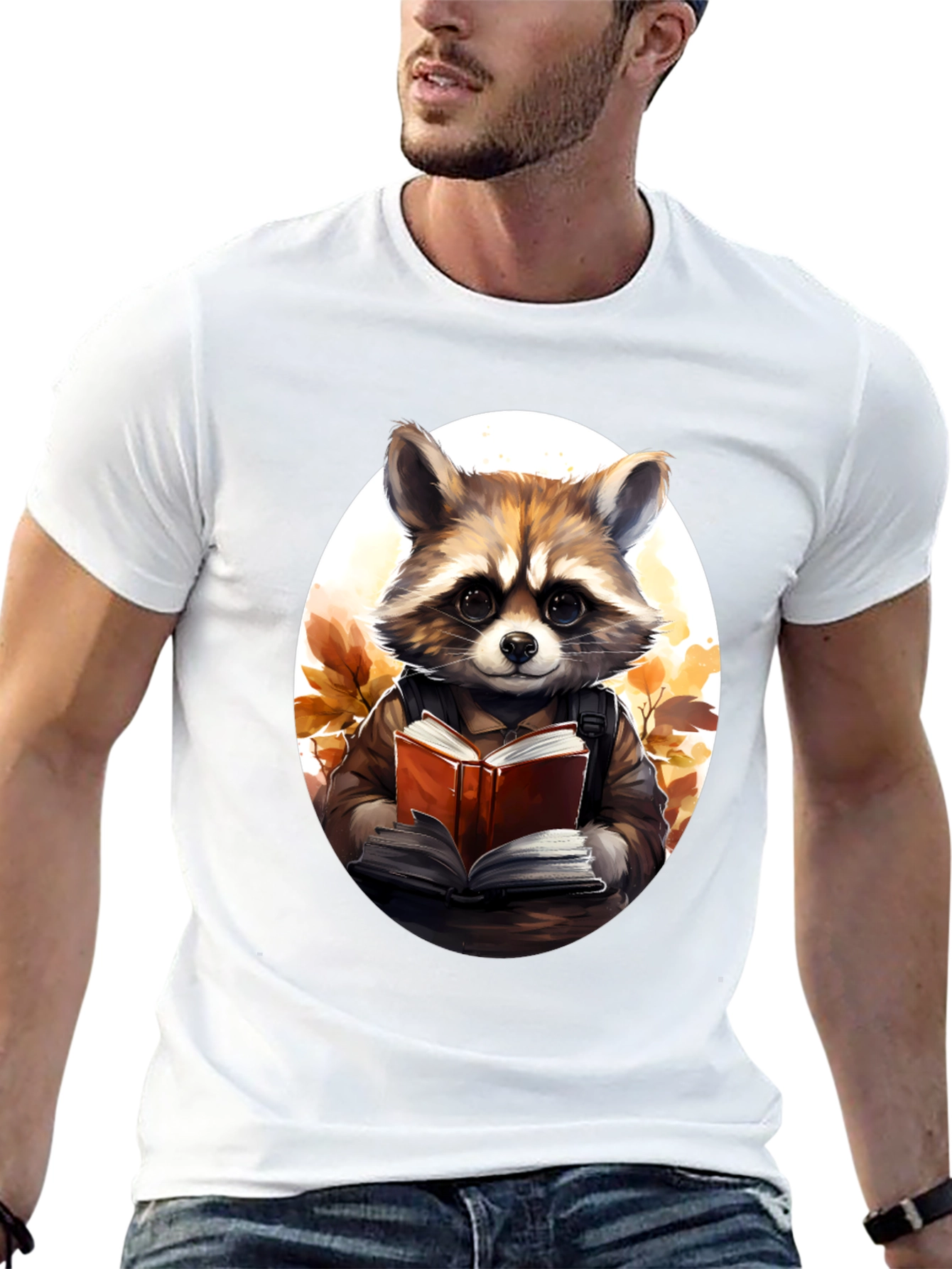 Raccoon Reader Graphic Tee - Black Cotton