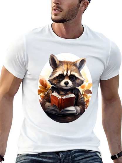 Raccoon Reader Graphic Tee - Black Cotton
