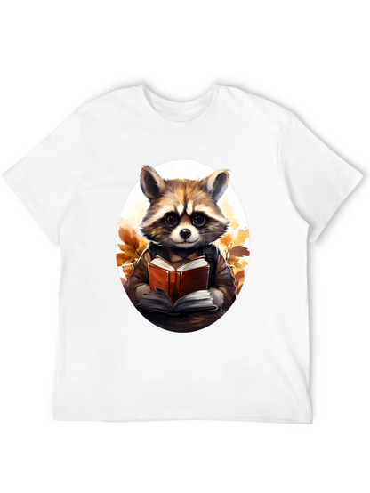 Raccoon Reader Graphic Tee - Black Cotton