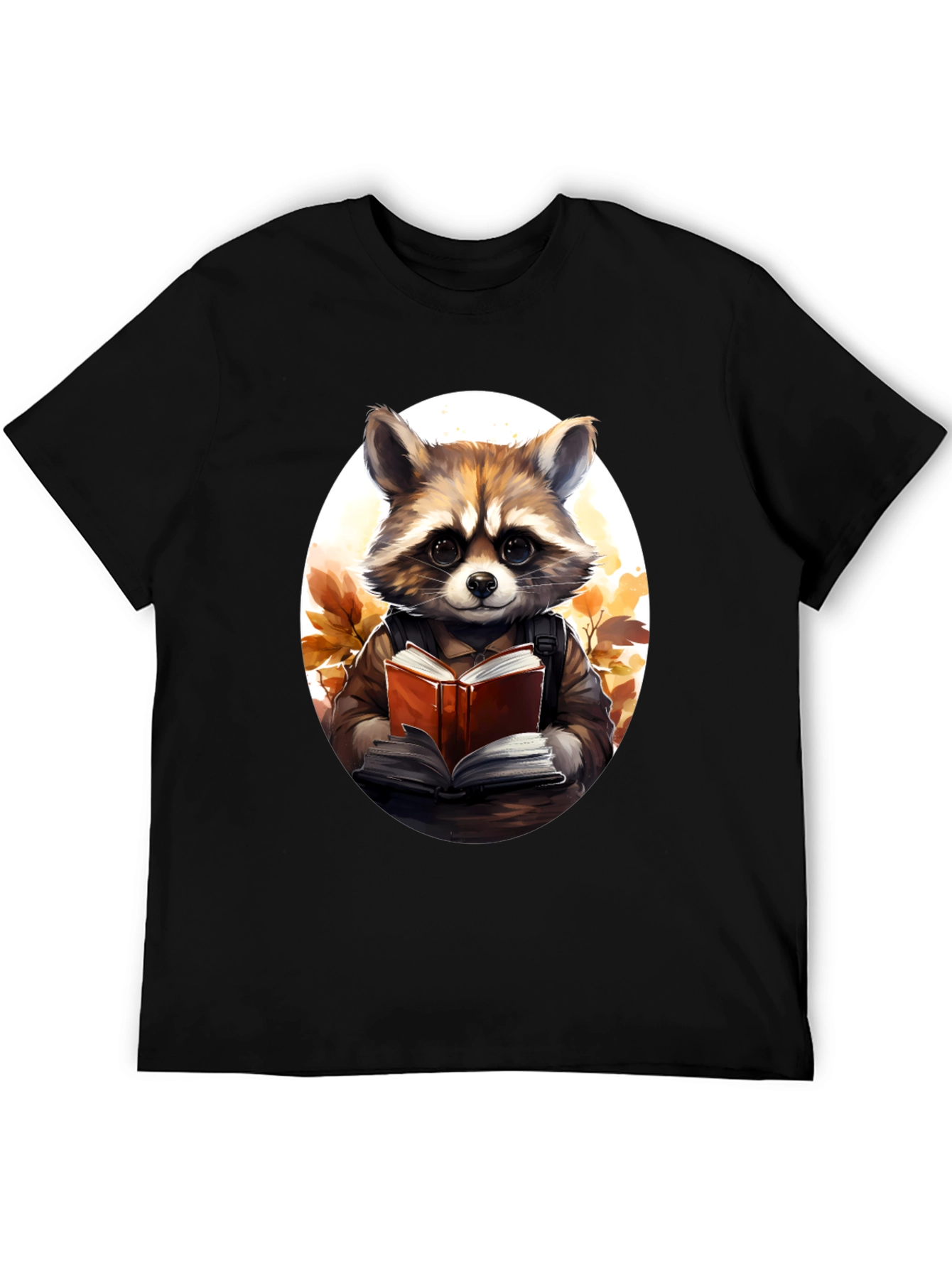 Raccoon Reader Graphic Tee - Black Cotton