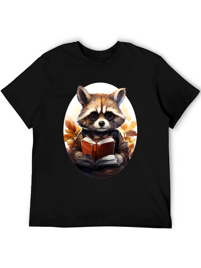 Raccoon Reader Graphic Tee - Black Cotton