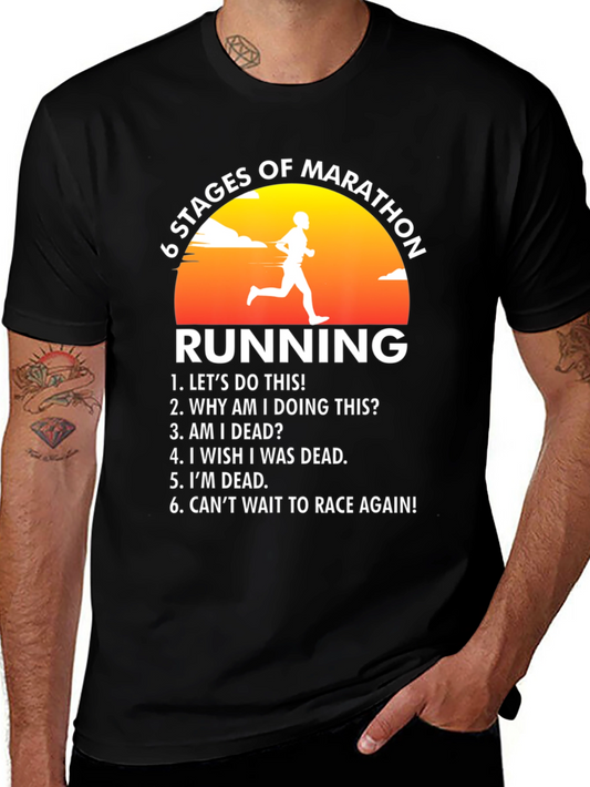 Funny 6 Stages of Marathon Running Black T-Shirt