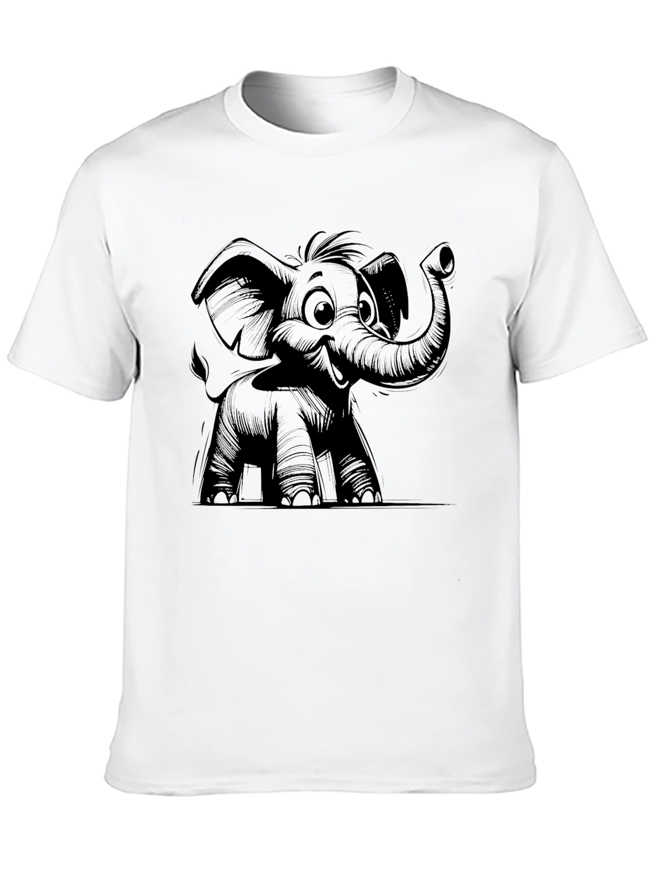 Elephant Cartoon Graphic Tee - Black