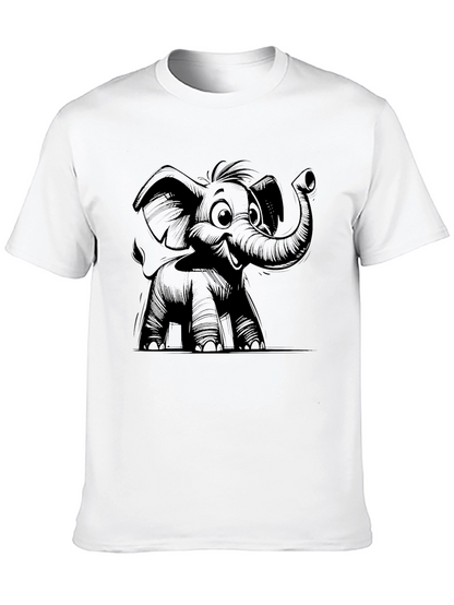 Elephant Cartoon Graphic Tee - Black