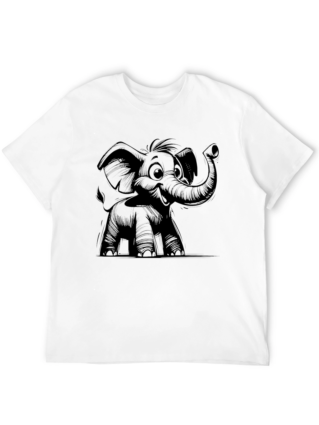Elephant Cartoon Graphic Tee - Black