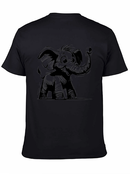 Elephant Cartoon Graphic Tee - Black
