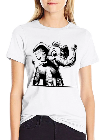 Elephant Cartoon Graphic Tee - Black