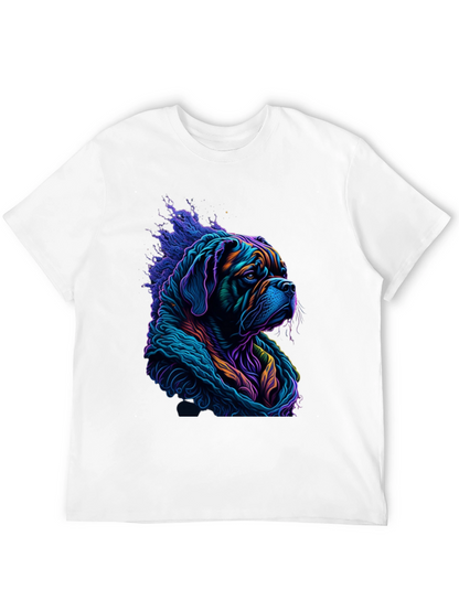 Vibrant Dog Graphic Tee - Stylish Mens Black T-Shirt