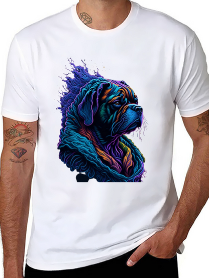 Vibrant Dog Graphic Tee - Stylish Mens Black T-Shirt
