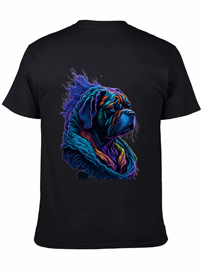 Vibrant Dog Graphic Tee - Stylish Mens Black T-Shirt