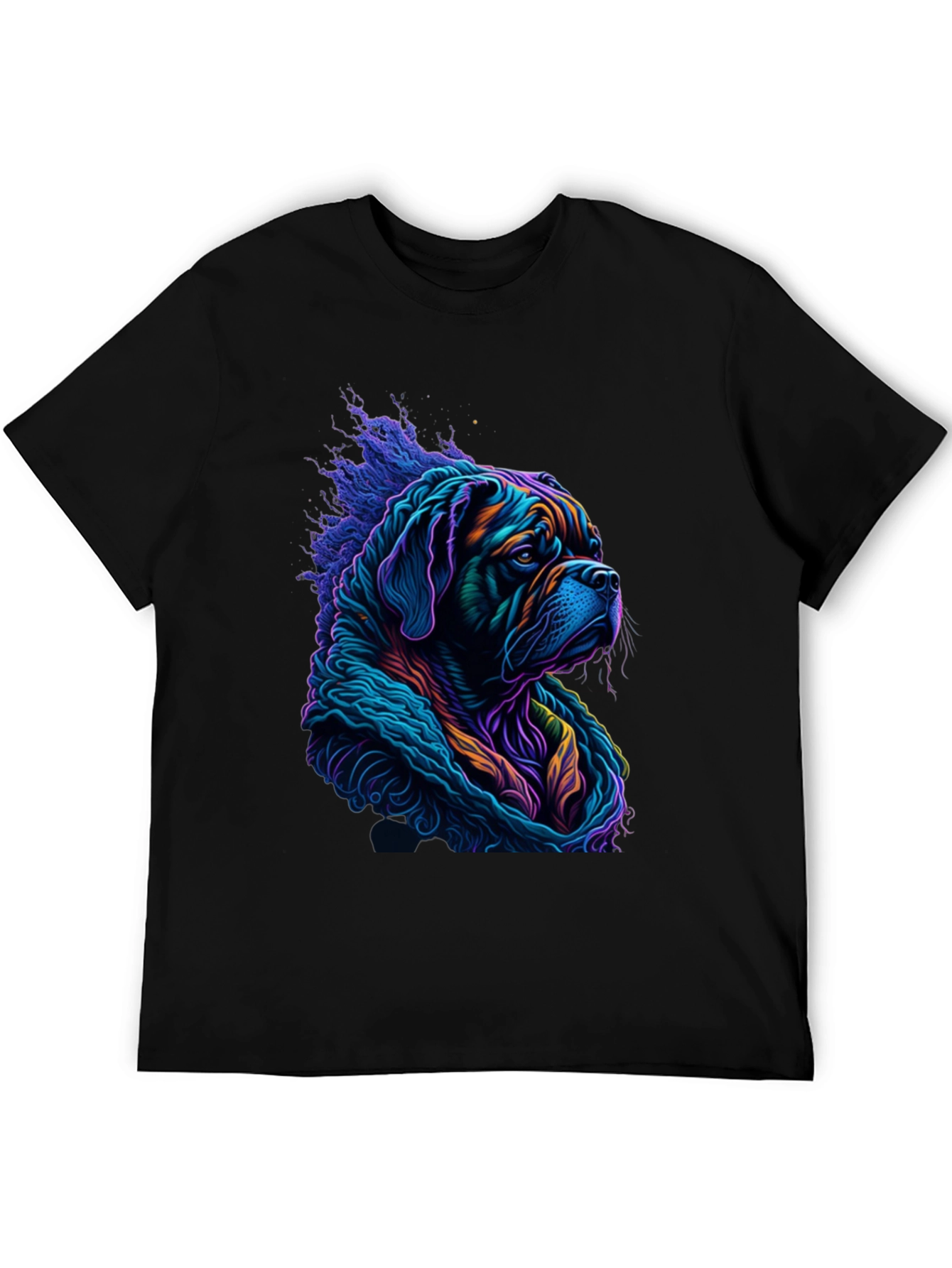 Vibrant Dog Graphic Tee - Stylish Mens Black T-Shirt