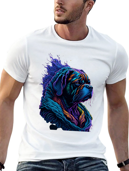 Vibrant Dog Graphic Tee - Stylish Mens Black T-Shirt