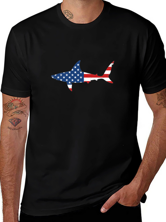 American Flag Shark Graphic Tee - Patriotic Style