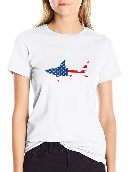 American Flag Shark Graphic Tee - Patriotic Style