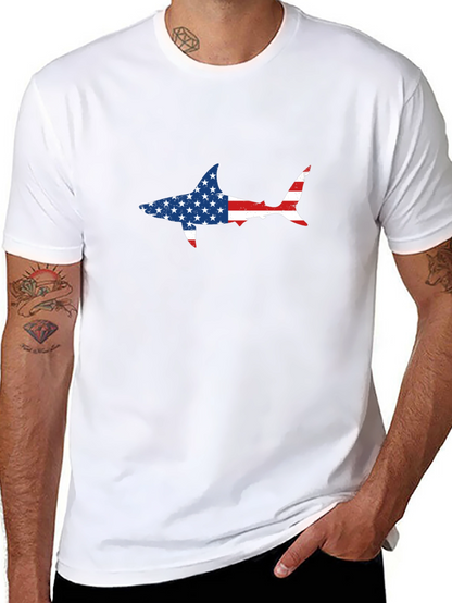 American Flag Shark Graphic Tee - Patriotic Style