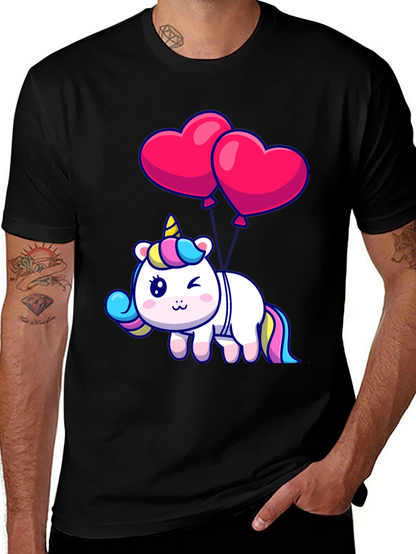 Unicorn with Heart Balloons Graphic Tee