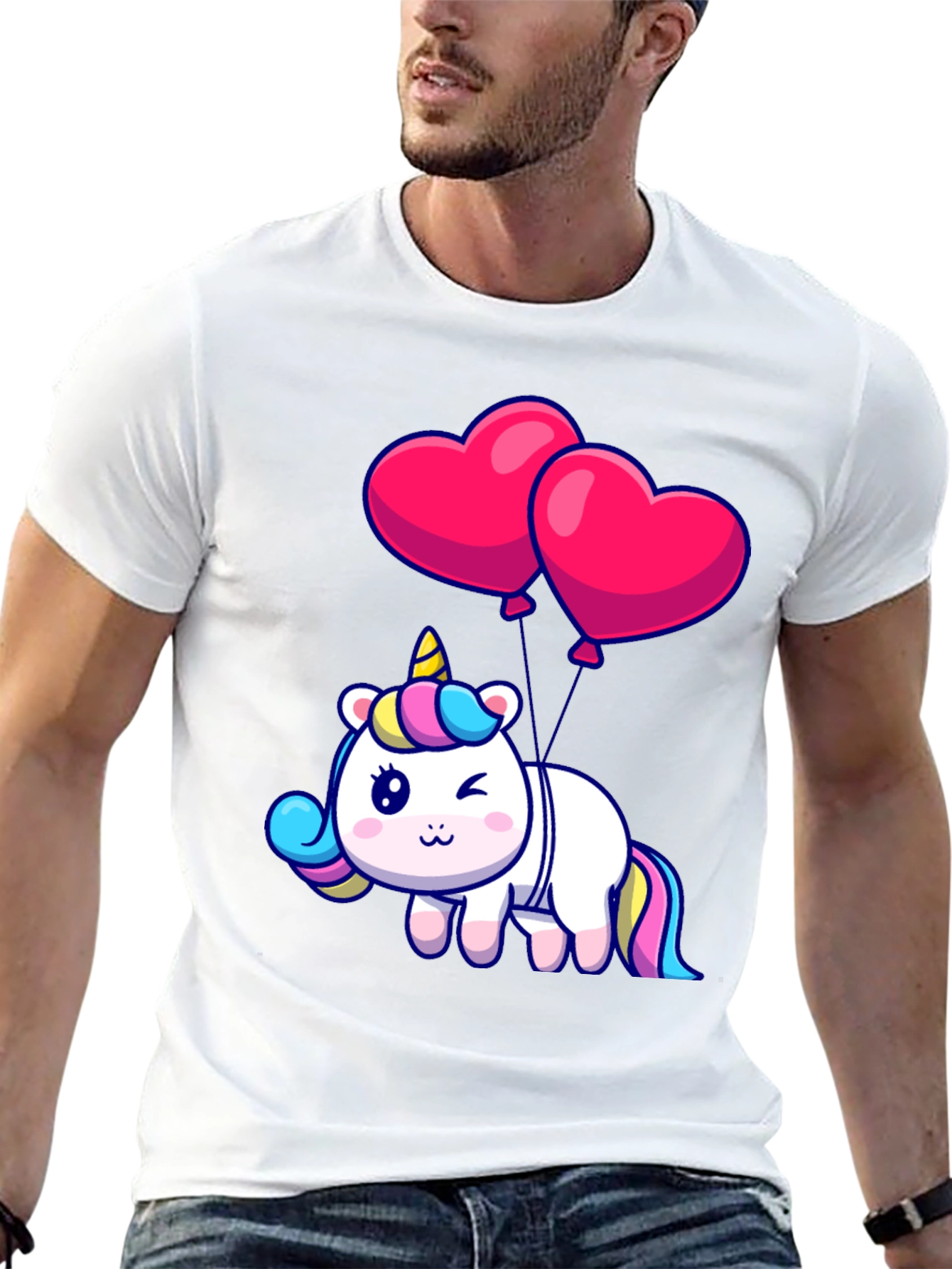 Unicorn with Heart Balloons Graphic Tee