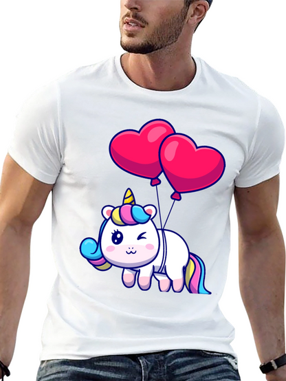 Unicorn with Heart Balloons Graphic Tee