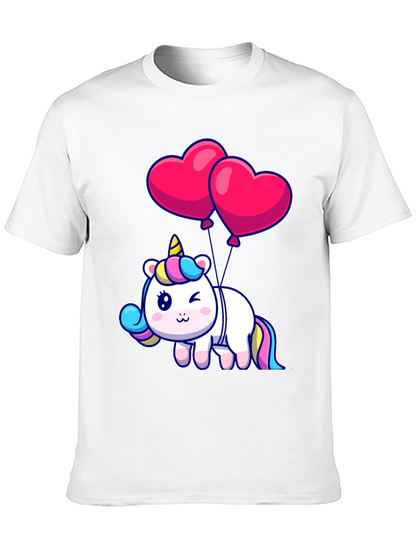 Unicorn with Heart Balloons Graphic Tee