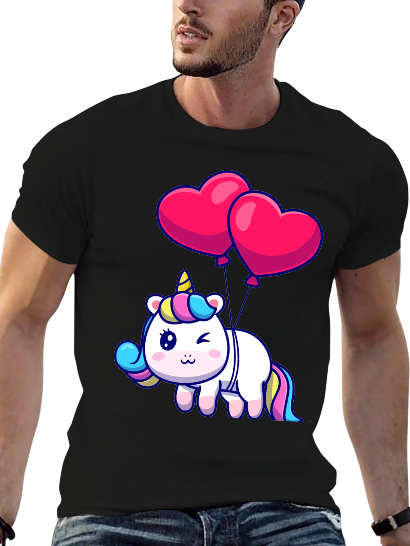 Unicorn with Heart Balloons Graphic Tee