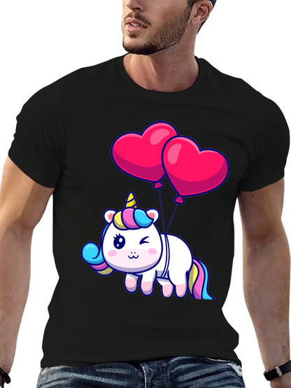Unicorn with Heart Balloons Graphic Tee