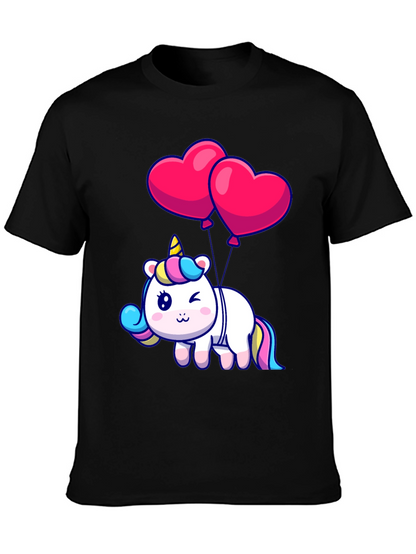 Unicorn with Heart Balloons Graphic Tee