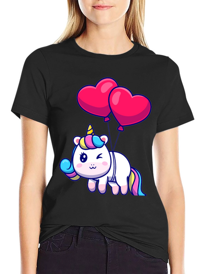 Unicorn with Heart Balloons Graphic Tee