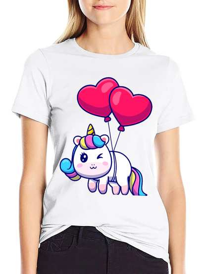Unicorn with Heart Balloons Graphic Tee