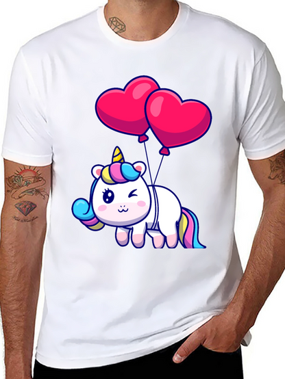 Unicorn with Heart Balloons Graphic Tee