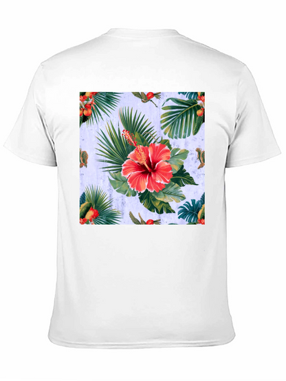 Tropical Hibiscus Print Black T-Shirt