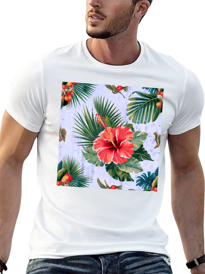 Tropical Hibiscus Print Black T-Shirt