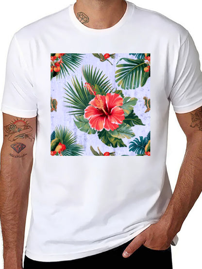 Tropical Hibiscus Print Black T-Shirt