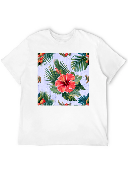 Tropical Hibiscus Print Black T-Shirt