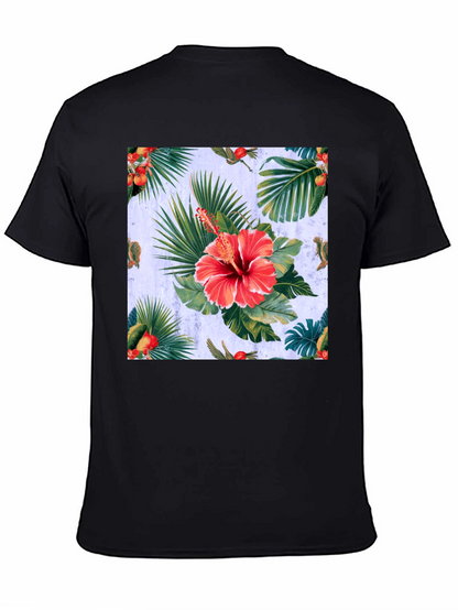 Tropical Hibiscus Print Black T-Shirt