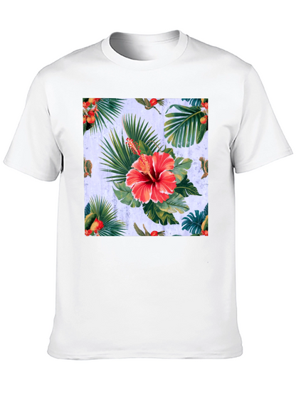 Tropical Hibiscus Print Black T-Shirt