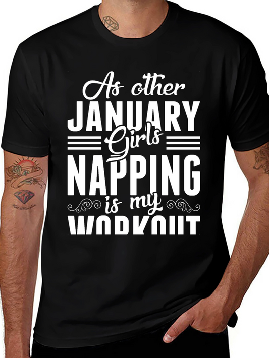 January Girls Napping Workout Tee - Black Cotton T-Shirt