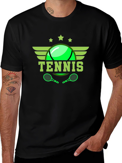 Tennis Graphic Tee - Black Cotton T-Shirt