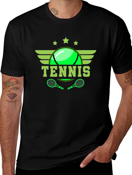 Tennis Graphic Tee - Black Cotton T-Shirt