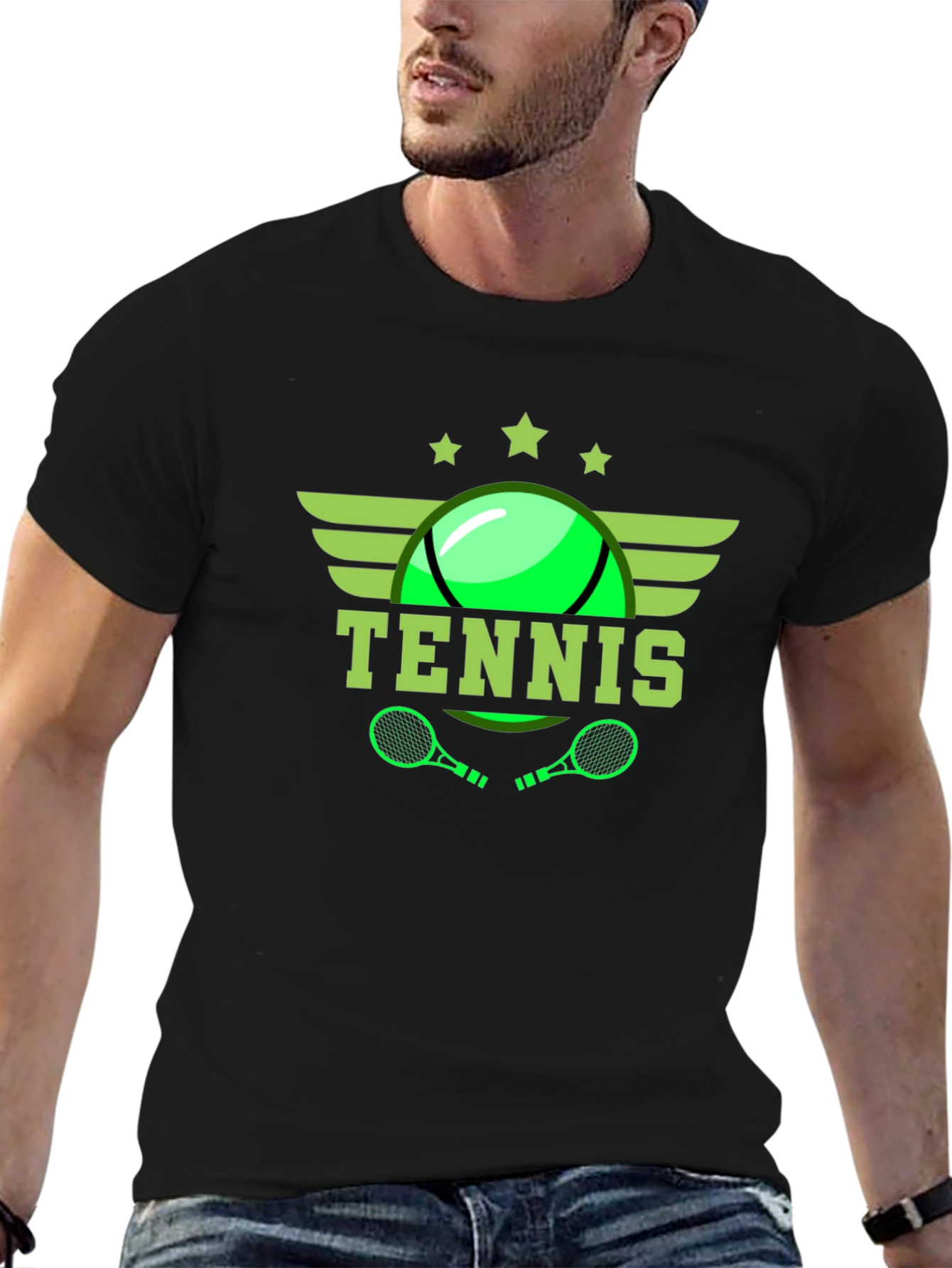 Tennis Graphic Tee - Black Cotton T-Shirt